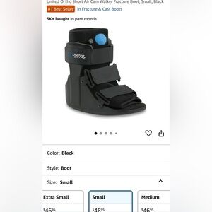United Ortho Short Air Cam Walker Fracture Boot | Size Small | Black